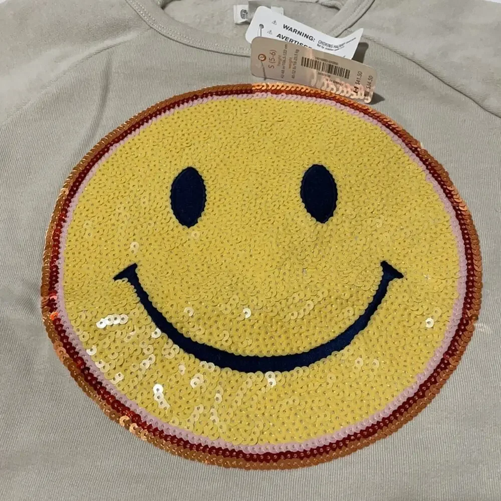 Gymboree S 5/6 taupe sweatshirt yellow emoji smiley face NWT